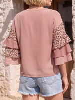 Vintage Art Comfortable Summer Fabrics Chiffon Patchwork Leopard Shirt