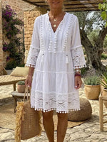 Ivory Pom-Pom Bohemian Lace Tunic Dress
