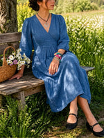 Women’s Casual Cotton V-neck Pocket Maxi Dress
