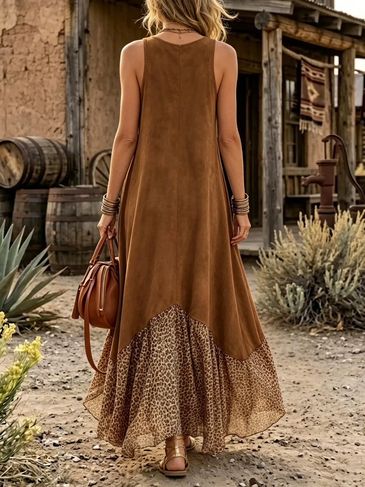 Leopard Patchwork Sleeveless Maxi Dress