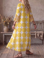 Vintage Art Comfortable Summer Fabrics Cotton Linen Patchwork Lace Dress