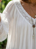Women’s Lace V Neck Ruffle Crinkled Chiffon Blouse