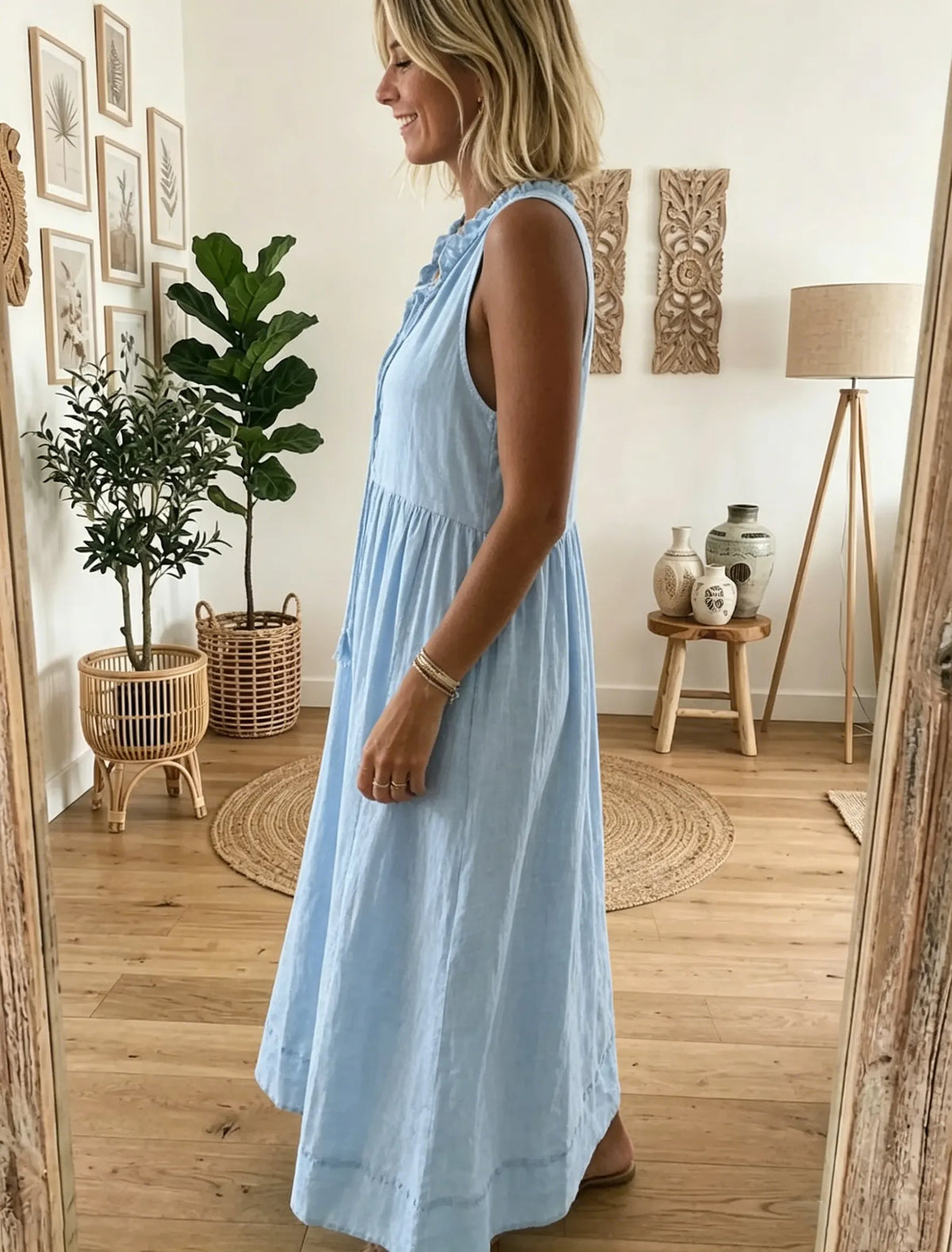 Serene Sky Blue Sleeveless Tiered Maxi Dress