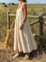 Soft Wheat Sleeveless Tiered Button-Front Dress
