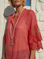 Vintage Art Comfortable Summer Fabrics Sheer Cotton And Linen Patchwork Lace Shirt
