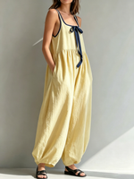 Women's Yellow Contrast Tie Harem Jumpsuit