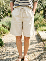 Women's Casual Cotton-Linen Drawstring Mid-Length Shorts