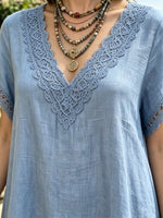 Women's Lace V-Neck Linen-Blend Dress