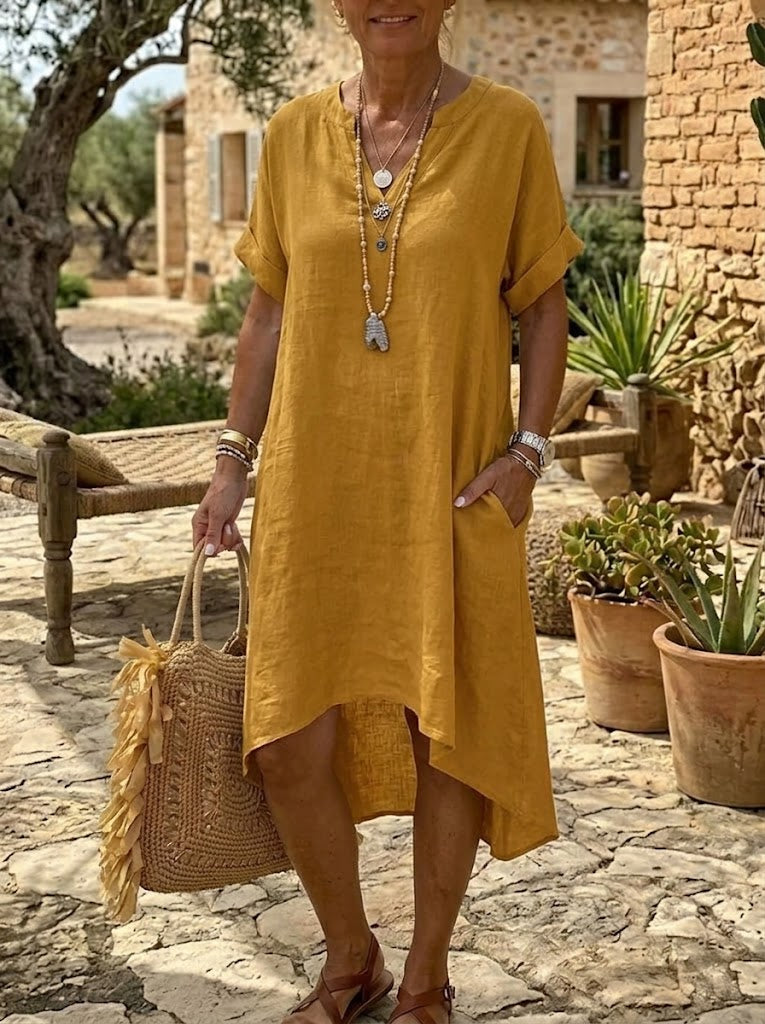 Women's Mustard Yellow High-Low Midi Dress