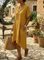 Women's Mustard Yellow High-Low Midi Dress