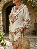 Women's Ethnic Prints Linen-Blend Short Set