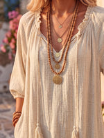 Vintage Art Comfortable Summer Fabrics Cotton Linen Dress