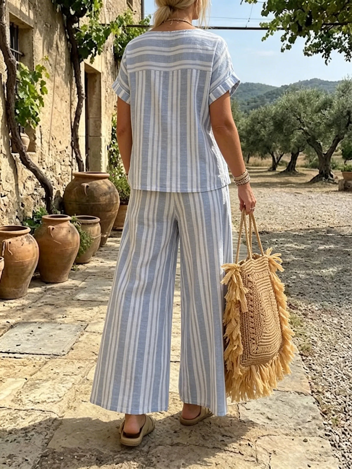 Women's Classic Striped Relaxed Two-Piece Set