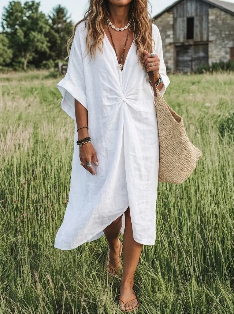 Pure Serenity Twist-Front Midi Dress