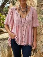 Women's Dusty Pink Lace Trim Blouse