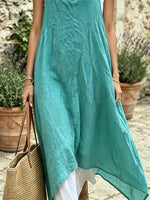 Women Solid Loose Irregular Spaghetti Strap Midi Dress