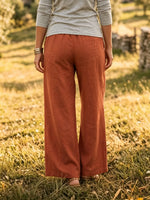 Women's Solid Linen-Blend Drawstring Waist Wide Leg Pants