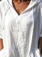 Women’s Casual Short Sleeve Oversize V Neck Pocket Hoodie Dress