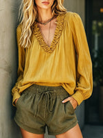 Women's Ruffled Art Casual Stylish Long Sleeve Cotton Linen Shirt
