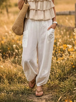 Women's Solid Linen-Blend Harem Pants with Pockets