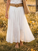 Women's Solid Flowy Elastic Waist Cotton Maxi Skirt
