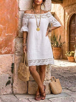 Women's White Off-Shoulder Lace Dress