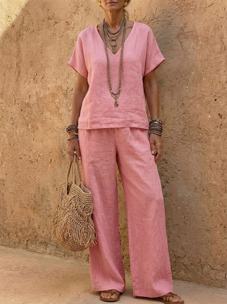 Women's Dusty Pink Linen Relaxed Set