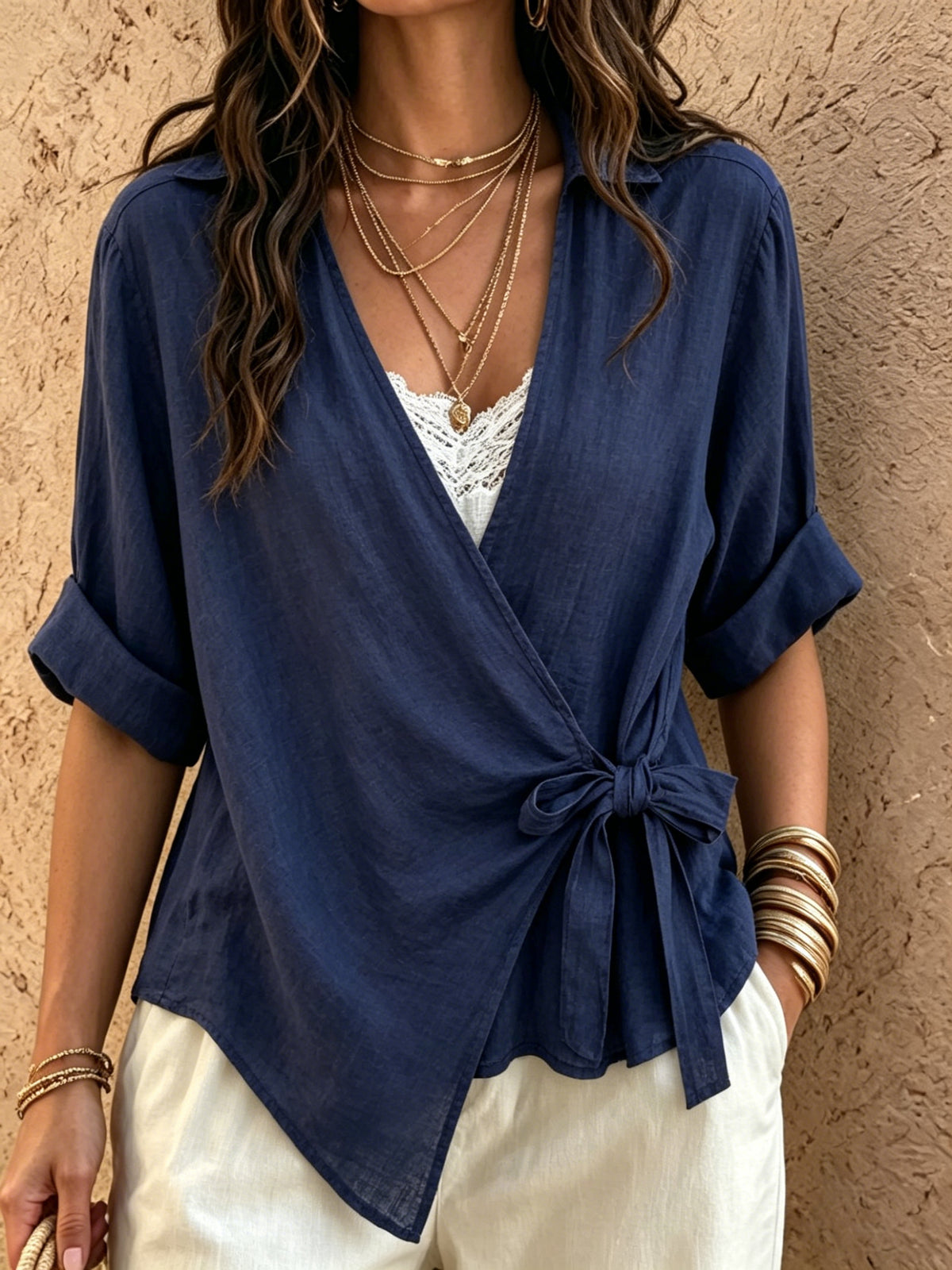 Women's Wrap Tie-Front Blouse