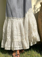 Women's Striped Lace Ruffle Hem Cotton Linen Maxi Dress