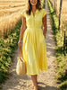 Women’s Casual Vintage Cotton Short Sleeve V Neck Bottom Pocket Dress