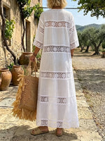 Women's Sheer Lace Button-Front Maxi Duster
