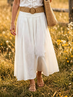Women's Solid Flowy Elastic Waist Cotton Maxi Skirt