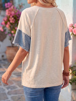 Vintage Art Comfortable Summer Fabrics Patchwork Denim Shirt