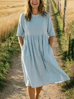 Women’s Casual Short Sleeve Round Neck Pocket Dress