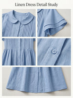 Women's Peter Pan Collar Ruffle Sleeve Pleated Linen Midi Shirt Dress