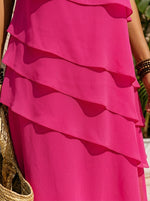 Women's Short Sleeve Tiered Chiffon Midi Shift Dress