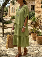 Women's Olive Green Tiered Midi Dress