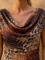 Women's Cowl Neck Leopard Midi Dress