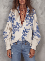 Boho Vintage Floral Print Cotton-linen Shirt