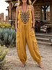 Geometric Print Cargo Pocket Drawstring Jumpsuit