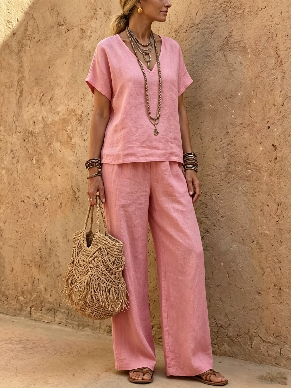 Women's Dusty Pink Linen Relaxed Set