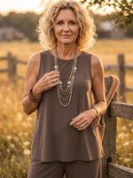 Women's Solid Round Neck Sleeveless Cotton Tank Top