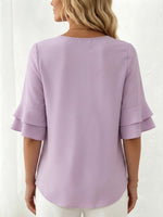 Loose-fit, Slimming Short-sleeved Shirt With Double-layer Ruffles