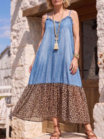 Vintage Art Comfortable Summer Fabrics Denim Patchwork Chiffon Dress